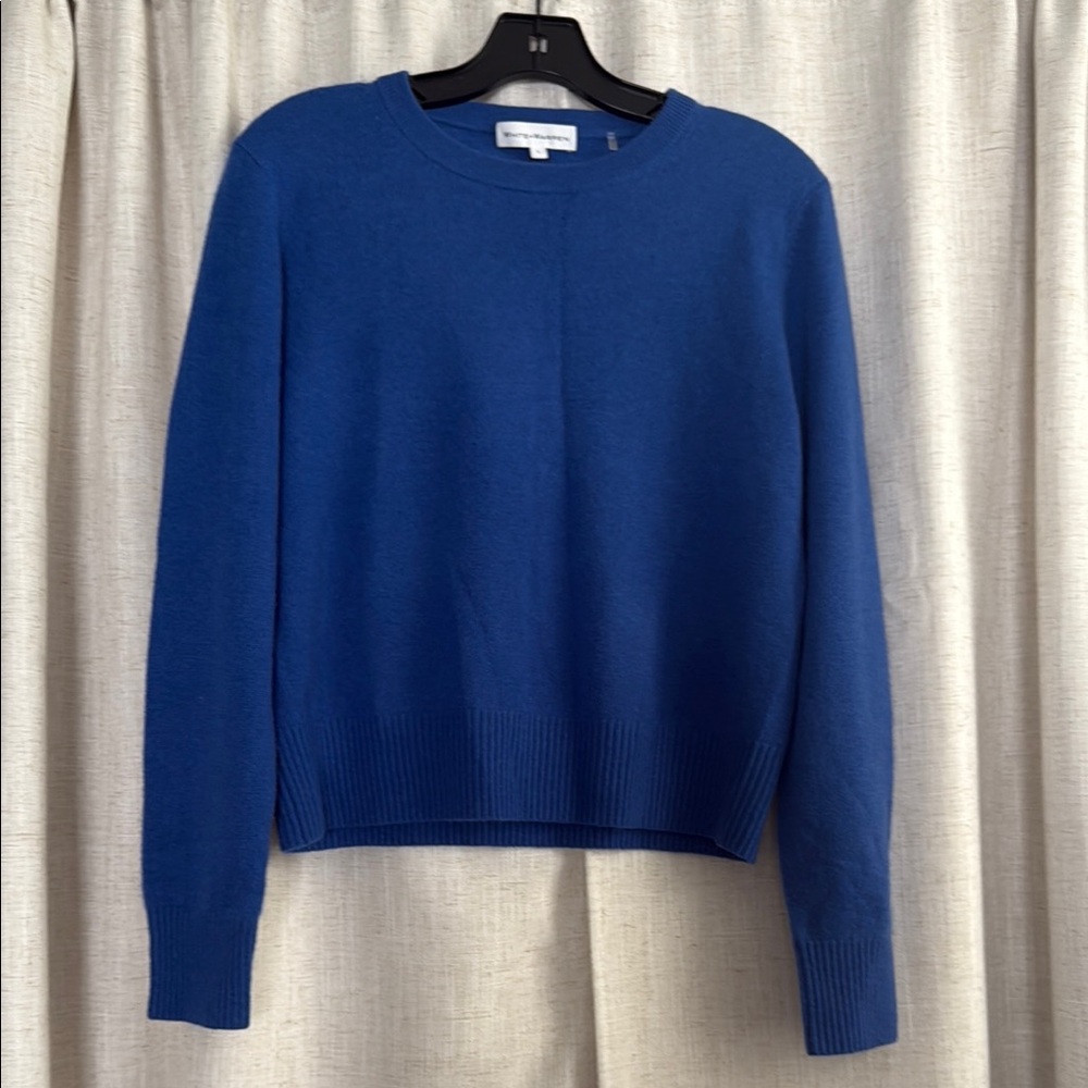 White+Warren Cashmere Shrunken Crewneck Sweater in Admiral Blue